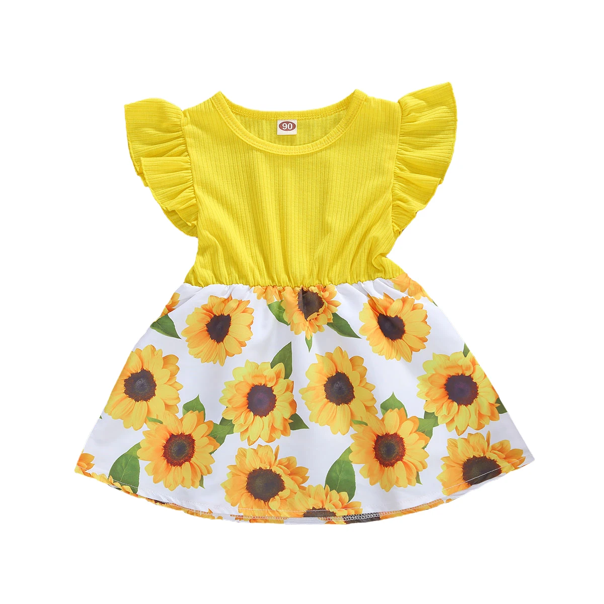Novi Malček Baby Dekle Ruffle Rokav Mozaik Obleko Poletje Sončnično Lubenica Tiskanja Princesa Obleko Fant Obleke Za Dekleta 6M-4T