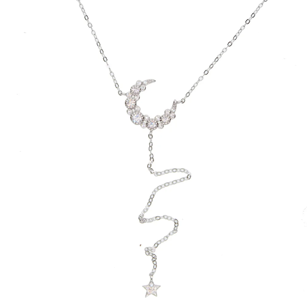 Novi modeli 925 Sterling Silver Star Luna Ogrlice & Obeski s cz tlakovane 3 barve Za Ženske Modni funt-srebrni-nakit