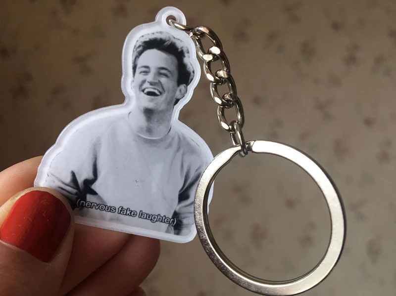 Novih Prijateljev TV Show Chandler Živčni Ponaredek Smeh Key Ring KeyChain Za Ljubitelje