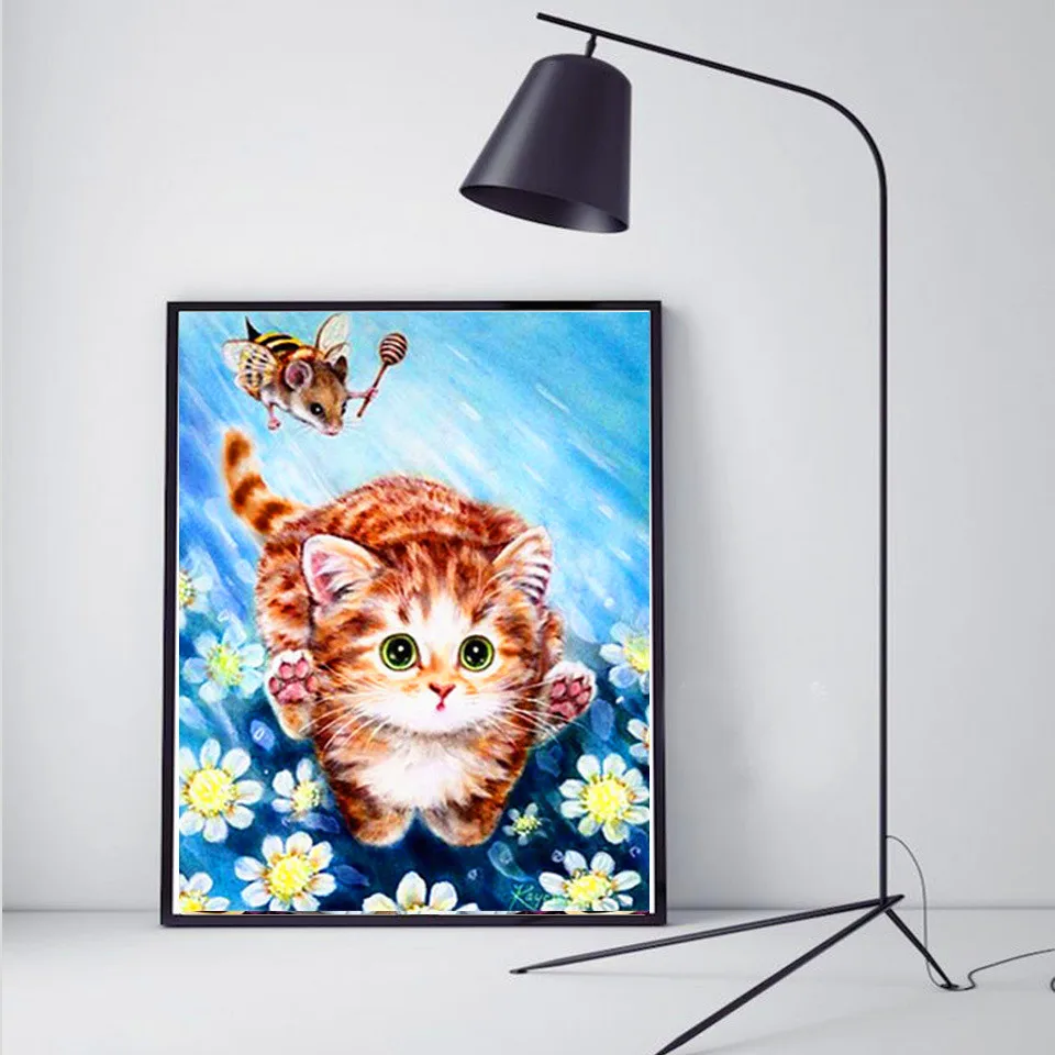 Novo 5D Diy Diamond Slikarstvo Celoten Kvadratni Mačka Nosorogovo Slike Diamond Vezenje Živali Mozaik Prodajo Doma Dekoracijo