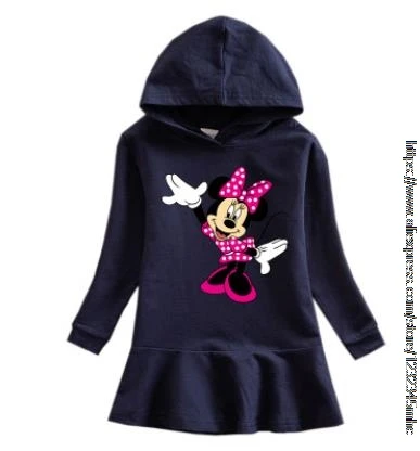 Novo Bombaž Otroci Dekleta Mickey Mouse Hoodies Obleko z Dolgimi Rokavi Otrok Dekle Minnie Obleke Baby Hooded Oblačila