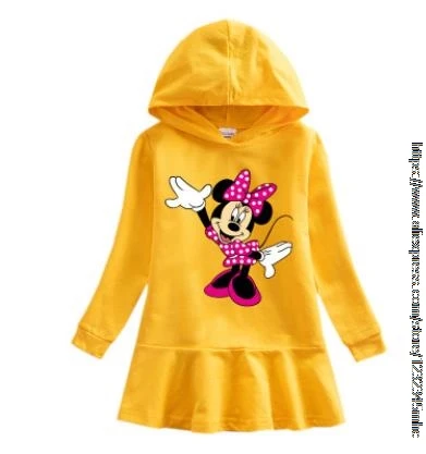 Novo Bombaž Otroci Dekleta Mickey Mouse Hoodies Obleko z Dolgimi Rokavi Otrok Dekle Minnie Obleke Baby Hooded Oblačila