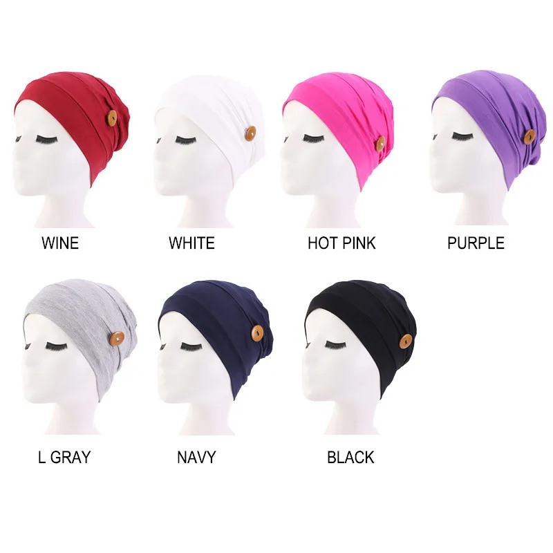 Novo Bombaž Turban Bonnet Skp z Gumbom Multicolor Muslimanskih perilo Notranje Hidžab ovijte glavo, šal pripravljen za rabo Dodatki