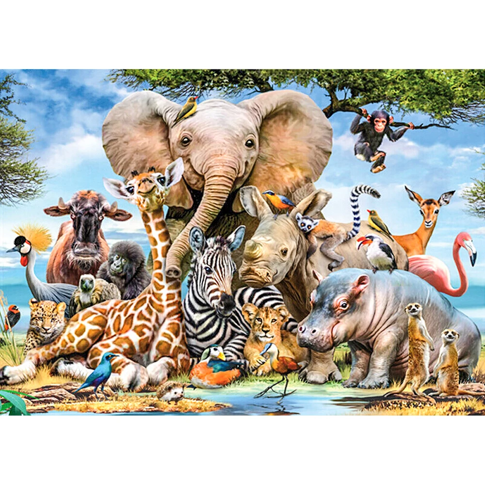 Novo Celoten Kvadratni Diamond 5D DIY Diamond Slikarstvo Afriške Živali Slona, nosoroga Navzkrižno Šiv Nosorogovo Mozaik, Art Dom Dekor