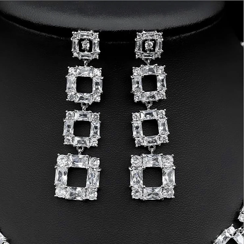 Novo cirkon krasen kvadratnih stranka, uhane, ogrlico kubičnih cirkon poročni nakit set za ženske, nakit