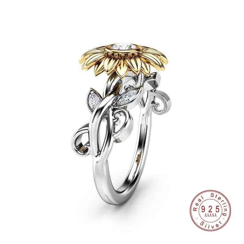Novo CZ kamen modni nakit Srebrni Barvni Obroč srčkan sončnično kristalno poročni prstani za ženske ženski prst prstan band