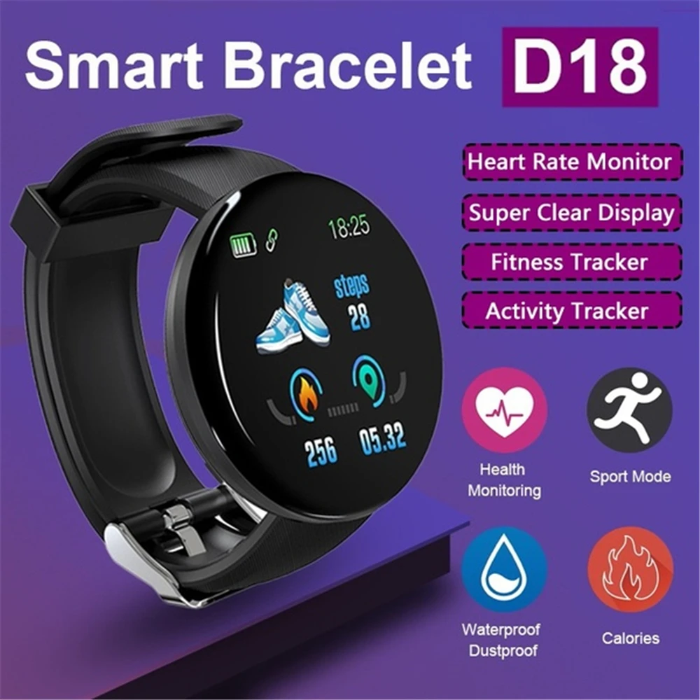 Novo D18 Pametno Gledati Krog Srčnega Utripa, Krvnega Tlaka Nepremočljiva Bluetooth Moški Fitnes Tracker Pametne Ure Android Ura