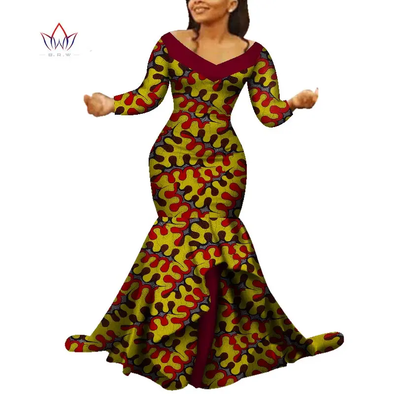 Novo Dashiki Afriške Tiskanja Obleke Bazin Dvojno fishtail Stranka Obleko Vestidos Plus Velikost Afriške Obleke za Ženske WY5759