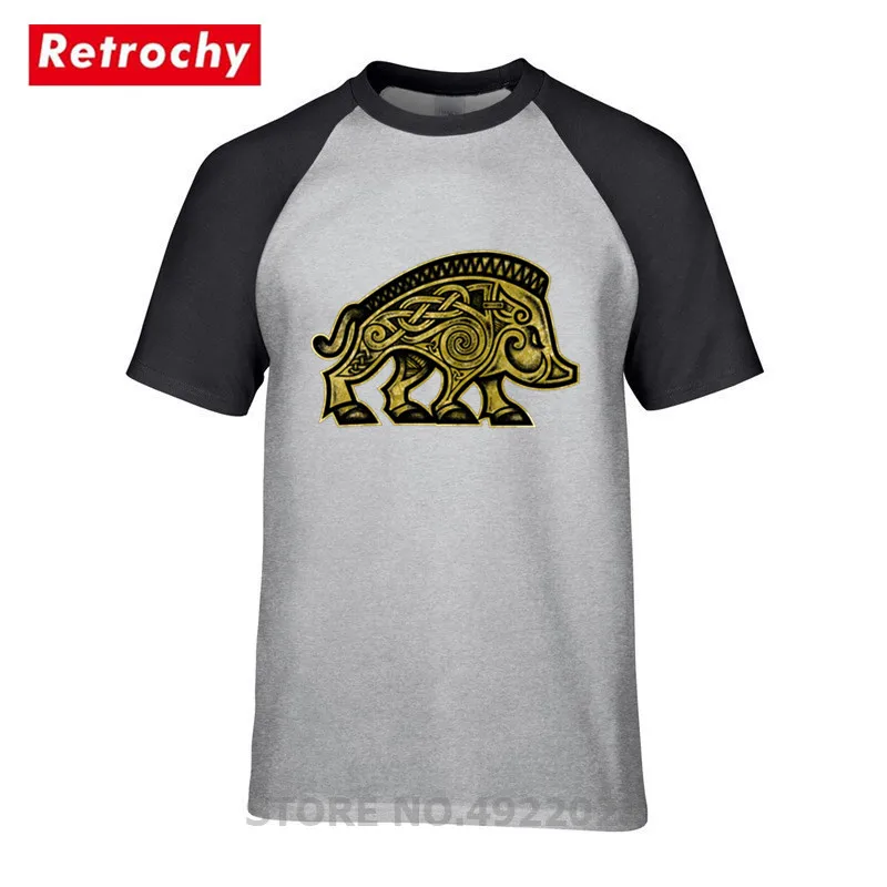 Novo Geek Boho design Divje Viking merjasca Tshirt Moški Forest King sus scrofa T-shirt homme živali natisnjeni vojne prašičev Harajuku Tees majica
