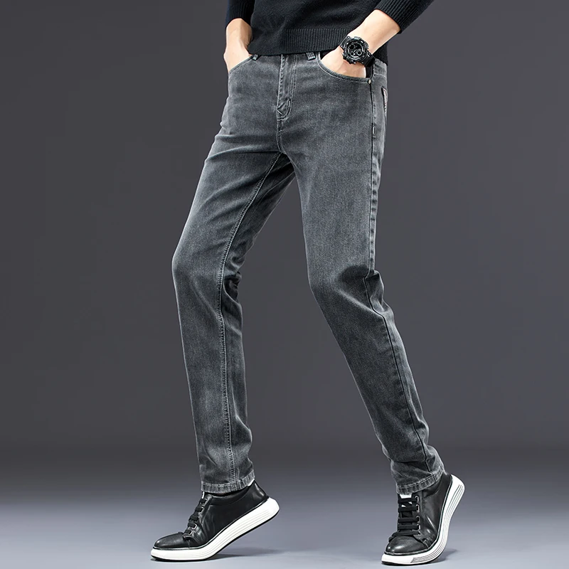 Novo leto 2020 Moške redno-fit jeans Business casual men ' s stretch hlače Siva temno siva