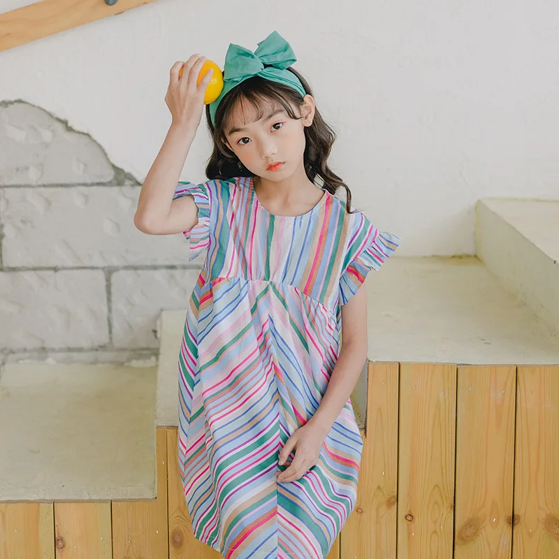Novo leto 2020 Poletje Multi-barvni Trak Dekleta Oblačenja Otrok Bombaž Obleke Baby Dekleta Srčkan Princesa Obleko Otroci Priložnostne Obleke, #8618