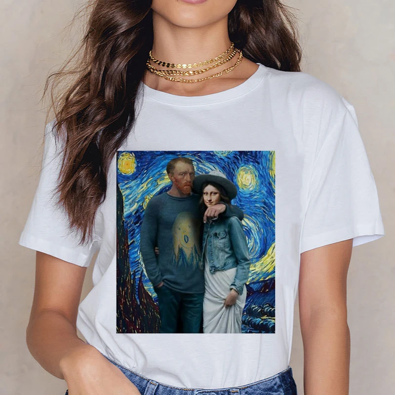 Novo Mona Lisa 90. let Majica za Ženske Modni Retro Vintage T-shirt je Stilsko Estetske Harajuku Tshirt Ullzang Bela Majica s kratkimi rokavi Ženske