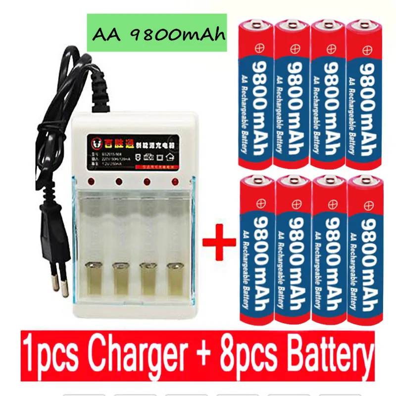 Novo Oznako AA baterije 9800 mah polnilne baterije AA 1,5 V, Polnjenje Novih Alcalinas drummey +1pcs 4-celično baterijo polnilnik