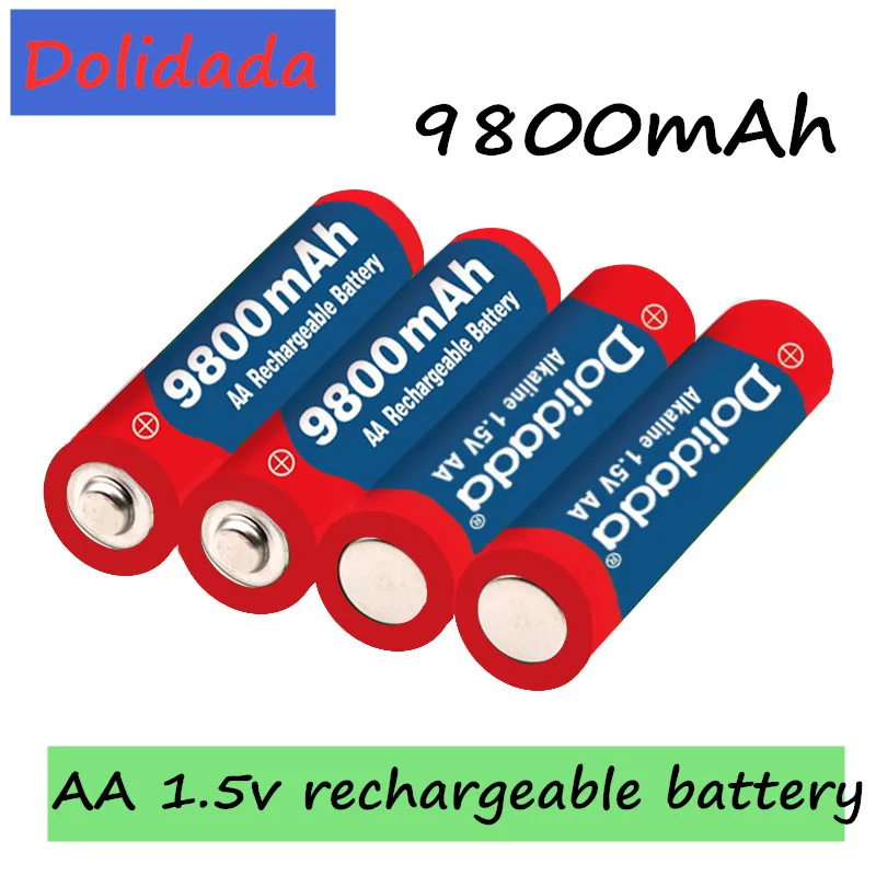 Novo Oznako AA baterije 9800 mah polnilne baterije AA 1,5 V, Polnjenje Novih Alcalinas drummey +1pcs 4-celično baterijo polnilnik