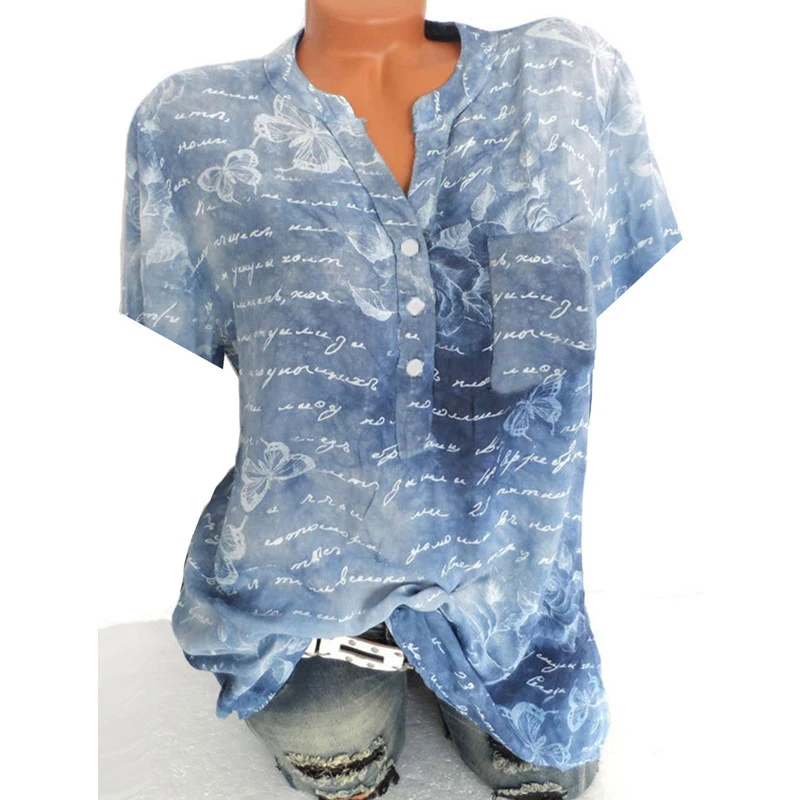 Novo pismo tiskanje temperament bluzo kratek rokav priložnostne fashion majica ženska elegantna vrh