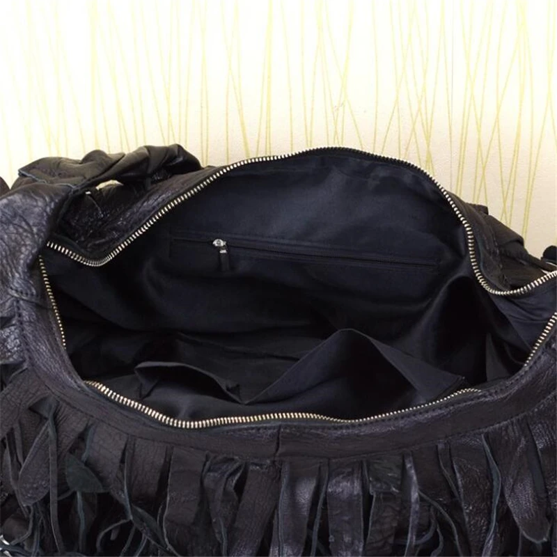 NOVO Pravega Usnja ženske torbici black Tassel Vrečke ovčje Rame za gospe priložnostne večje zmogljivosti Crossbody Vrečke