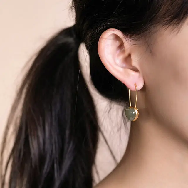 Novo srebro vdelan naravnih Hetian jade obliki srca uho kljuke Kitajski retro romantično majhne sveže pravljice lepe ženske blagovne znamke nakit