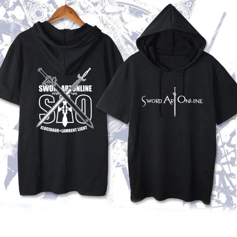 Novo Sword Art Online Kratek Sleeve Hooded T-shirt Priložnostne Poletje Ženske Moški Kirigaya Kazuto Yuuki Asuna Cosplay T Srajce Cotton Tee