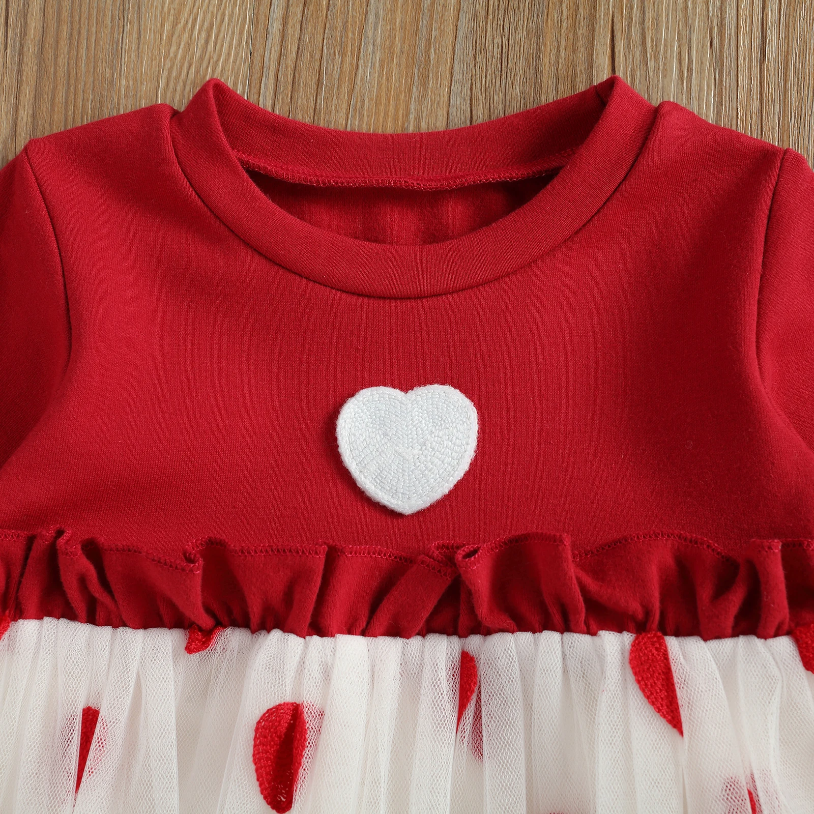 Novo Valentinovo Baby Dekle Moda Dolgo sleeved Jumpsuits Sveže Srce Očesa Preja Krilo Šivanje Trikotnik Romper