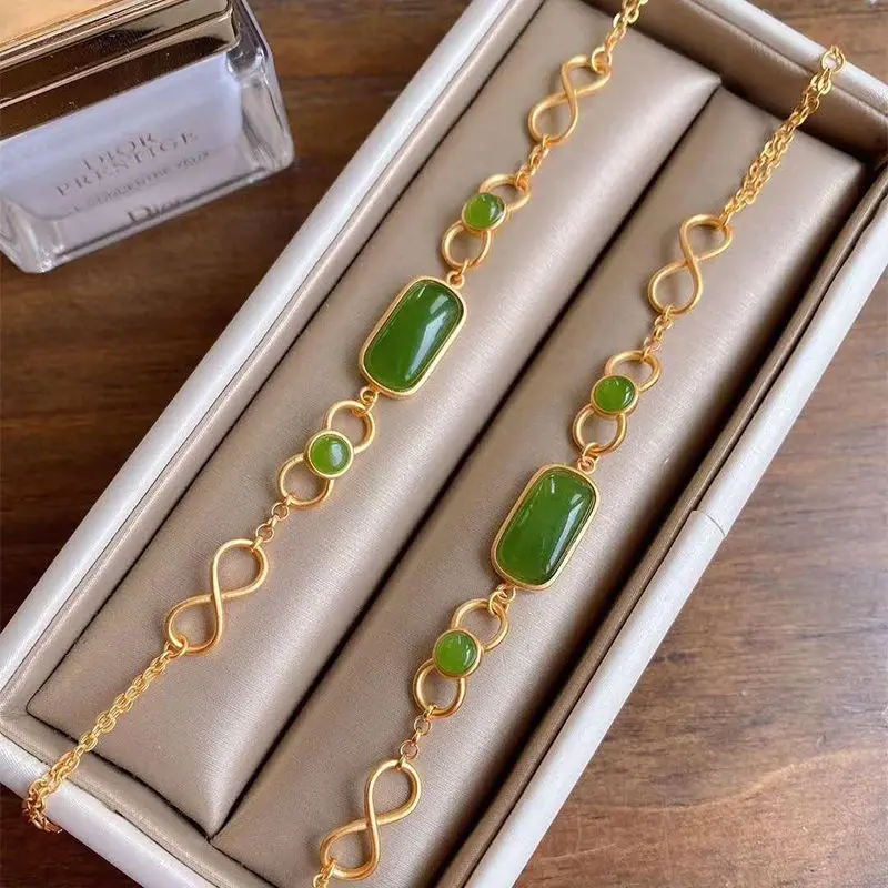 Novo vdelan naravnih Jasper Zapestnica Kitajski retro slogu navijanje edinstveno stari zlato obrti čar ženske blagovne znamke nakit