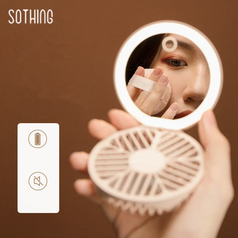 Novo Xiaomi Sothing LED Ličila Ogledalo z Ventilatorjem Ročni Krat Prenosni Micro USB za Polnjenje Ličila Orodje Mini Izklop Hladilnika Ventilatorja
