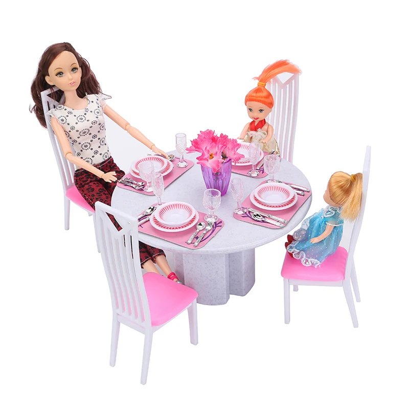 Novo za barbie pohištvo mini jedilno mizo stol predvajanje nastavljena lutka hiša 1/6 bjd bonecas doma dodatki, igrača dnevna soba Dekle darilo
