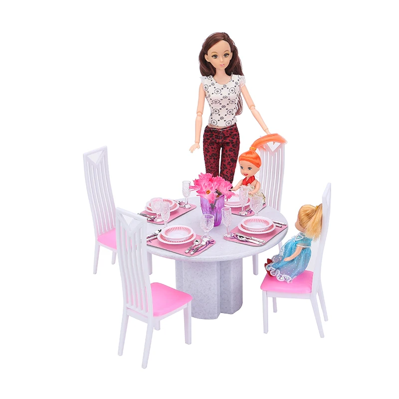 Novo za barbie pohištvo mini jedilno mizo stol predvajanje nastavljena lutka hiša 1/6 bjd bonecas doma dodatki, igrača dnevna soba Dekle darilo