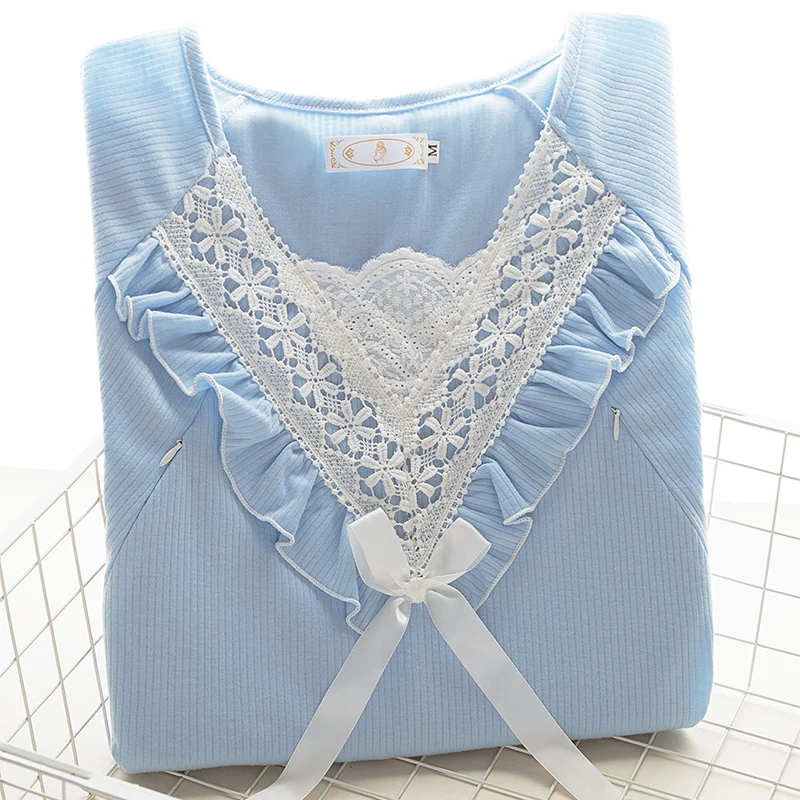 Novo Čipke Bombaž Postpartumn Dojenje Oblačila Nosečnosti Hranjenje Homewear Noseča Porodniškega Pižamo Dojenje Nightgown