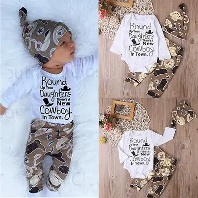 Novorojenega Dojenčka Baby Girl Boy Oblačila, ki Romper Dolge Hlače Klobuk 3pcs Bombaž Priložnostne Obleko, Set Oblačila, ki Prihajajo Nova