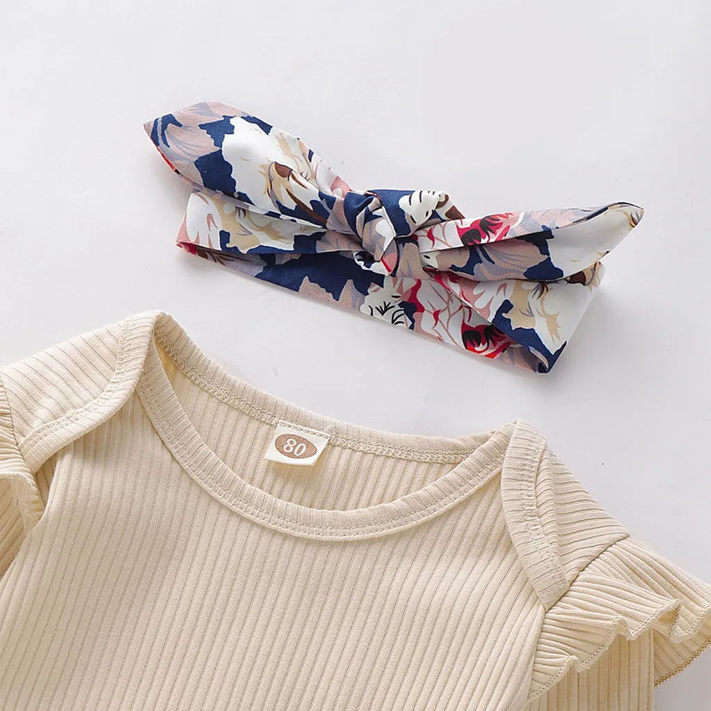 Novorojenček Oblačila Baby Girl Obleke Jeseni Mode Trdna Romper Bodysuit+Cvetlični Suspender Krila/Hlače +Glavo Brezplačno Ladje Z4