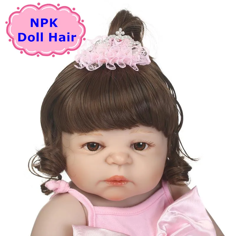 NPK Rjavi Kodri Las Lasuljo Za 55-57 Rodi Punčko Las Lasuljo Visoko Modo Las Lasuljo Za Prerojeni Baby Doll DIY Lutka Dodatki