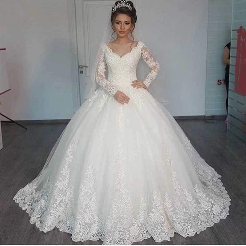 NUOXIFANG Elegantno Princesa Poročno Obleko 2020 Dolge Rokave Appliques Slaven Žogo Obleke vestido De Noiva 2020 haljo de mariee