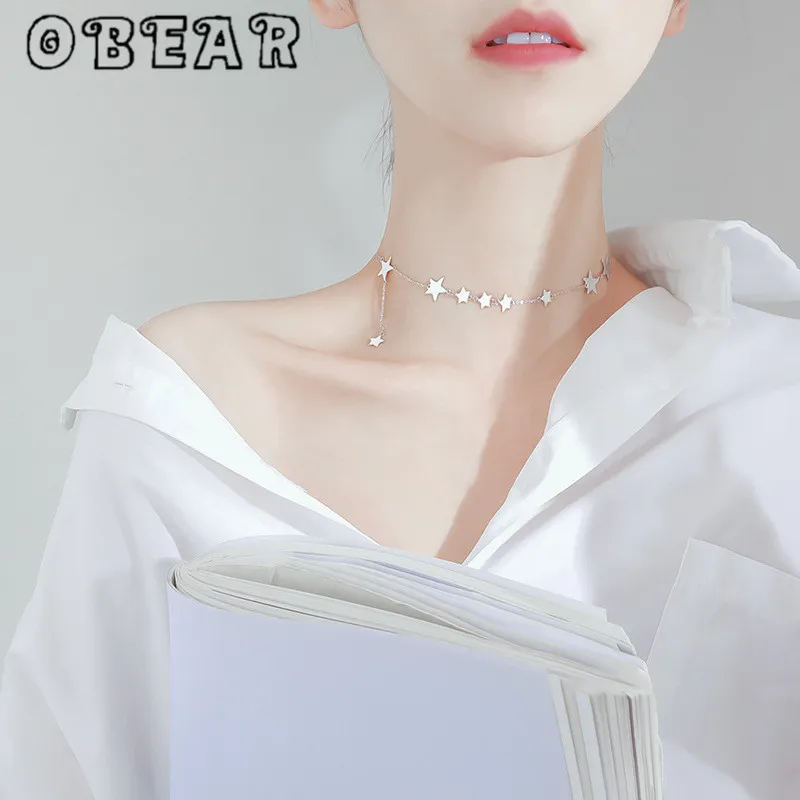 OBEAR Silver Plated Romantično Multi Star Ogrlica Poslastica Srebrne Barve Kratek Clavicle Verige Ogrlica Za Ženske, Poročni Dodatki
