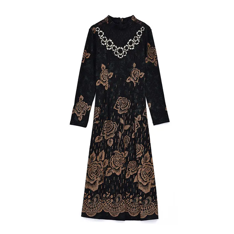Oblačila 2020 Jeseni Plus Velikost Tiskanja Slim Mati Obleko Retro Čipke Votlih Iz Mozaik Cvet Elegantna Dama Vestidos 4XL y650