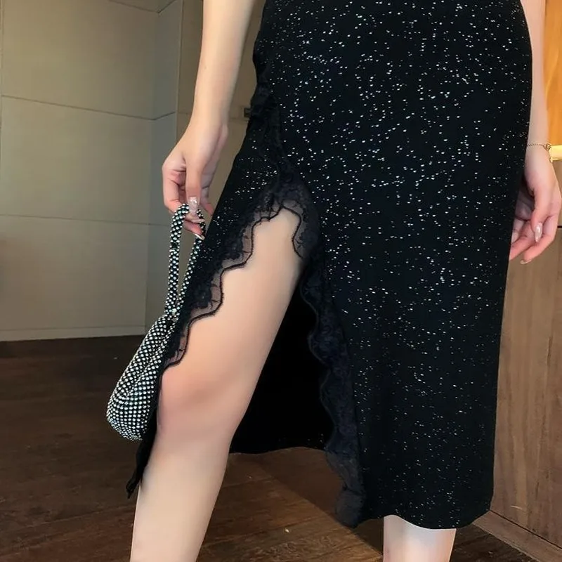 Obleka Ženske Design Črna Moda Tanek Eleganten Čipke Mozaik Ins Vintage Plašč Kitajski Stilov Izboljšano Cheongsam Velikosti 3XL