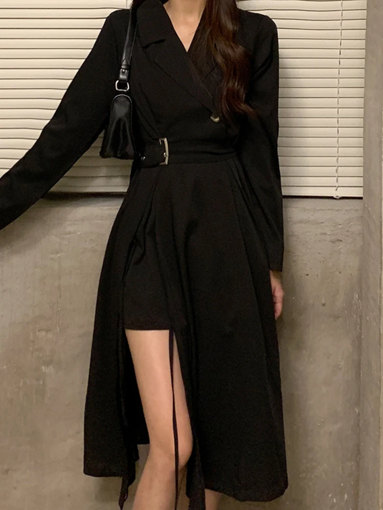 Obleke za ženske do leta 2020 jeseni korejski modnih oblačil vintage gothic elegantno črno priložnostne eleganten dolg rokav jopič dolgo obleko