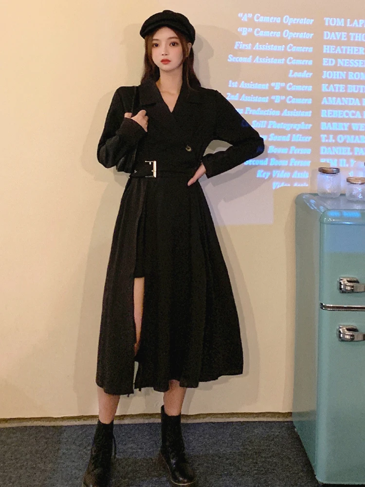 Obleke za ženske do leta 2020 jeseni korejski modnih oblačil vintage gothic elegantno črno priložnostne eleganten dolg rokav jopič dolgo obleko