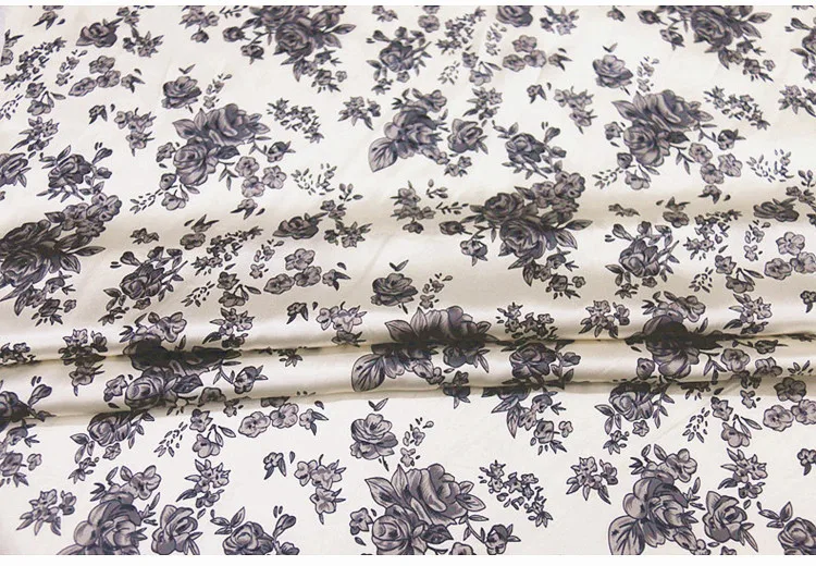 Oblikovalec drobni tisk cvet na bež saten svila Charmeuse tkanine 16momme 114 cm,SSC109