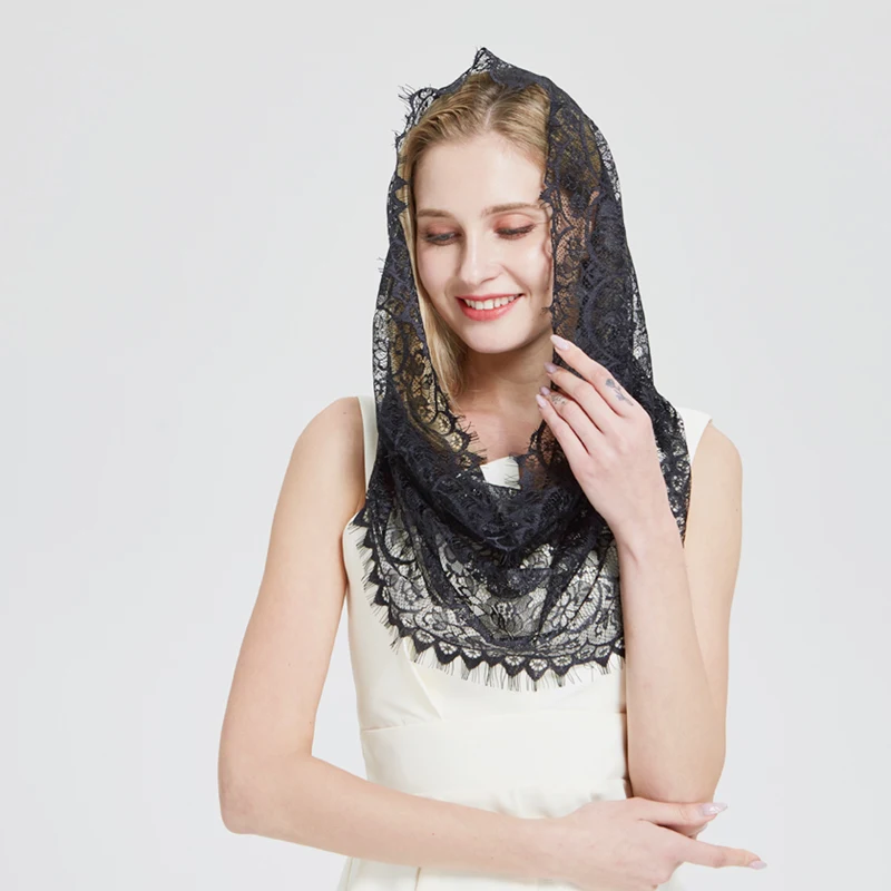 Oblikovanje ženske Mehko črno Bele čipke šal obroči, Dame, šali, foulard femme glavo Poroko hidžab cerkev rute