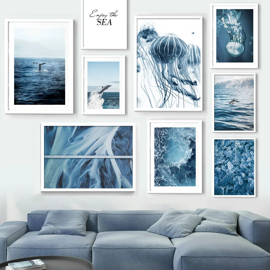 Ocean Delfina, Modra Kitov Rep Ponudbo Wall Art Platno Slikarstvo Nordijska Plakatov In Fotografij Stenske Slike Za Dnevni Sobi Doma Dekor