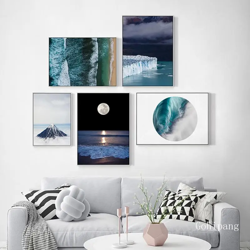 Ocean Krajine Wall Art Platno Slikarstvo Dekoracijo Doma Luna Plakatov in Fotografij Dekorativne Slike za Dnevna Soba Stenski Dekor