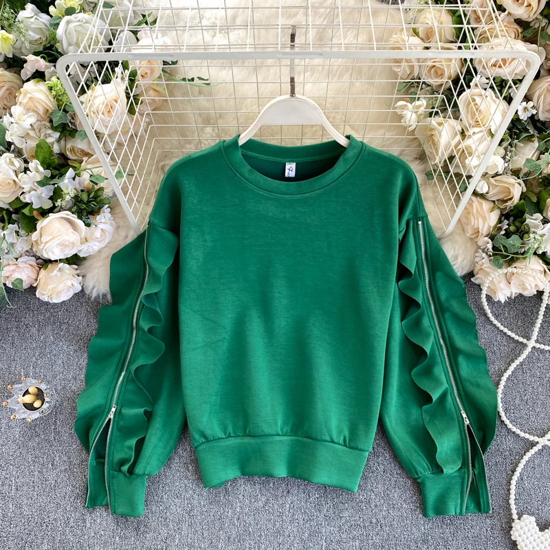 Ocvrte ulica pulover ženske zgodaj spomladi nova zasnova občutek nišo zadrgo režejo ogrlicom dolgimi rokavi pulover top trend