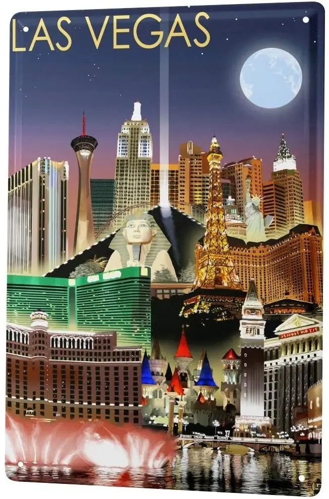 OD leta 2004 Tin Prijavite Kovinsko Ploščo, Dekorativni Prijavite Doma Dekor Plošč Retro Umetnosti Metropole Las Vegas, ZDA