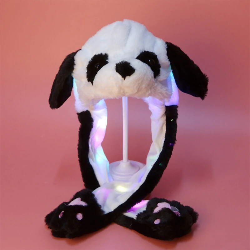 Odrasli Otroci sveti Plišastih Živali Klobuk s Premikanjem Ušesa Risanka Zajec Zajček Panda LED Žareče Earflap Skp Plišaste Igrače