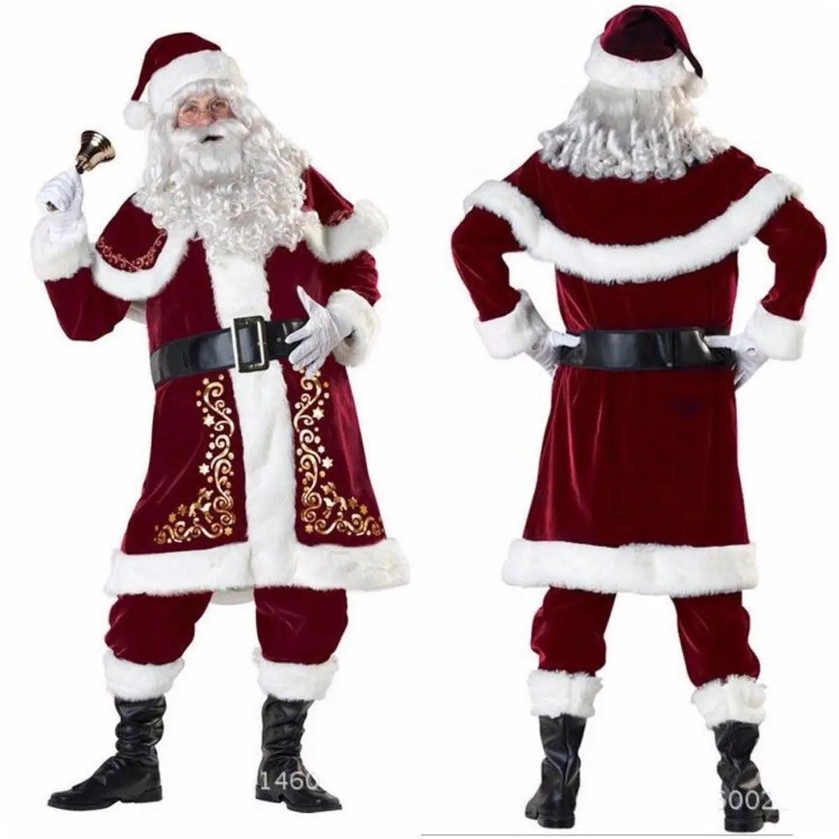 Odraslih Božični Kostum 8PC Žamet Deluxe Santa Claus Oče Cosplay bo Ustrezala pustna Celoten Sklop Božič, Cosplay Obleke