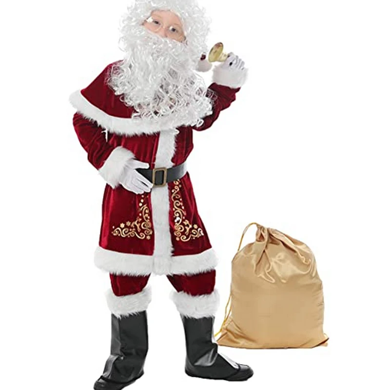 Odraslih Božični Kostum Določa Žamet Deluxe Santa Claus Oče Cosplay bo Ustrezala pustna Celoten Sklop, Cosplay Božič 9 KOS