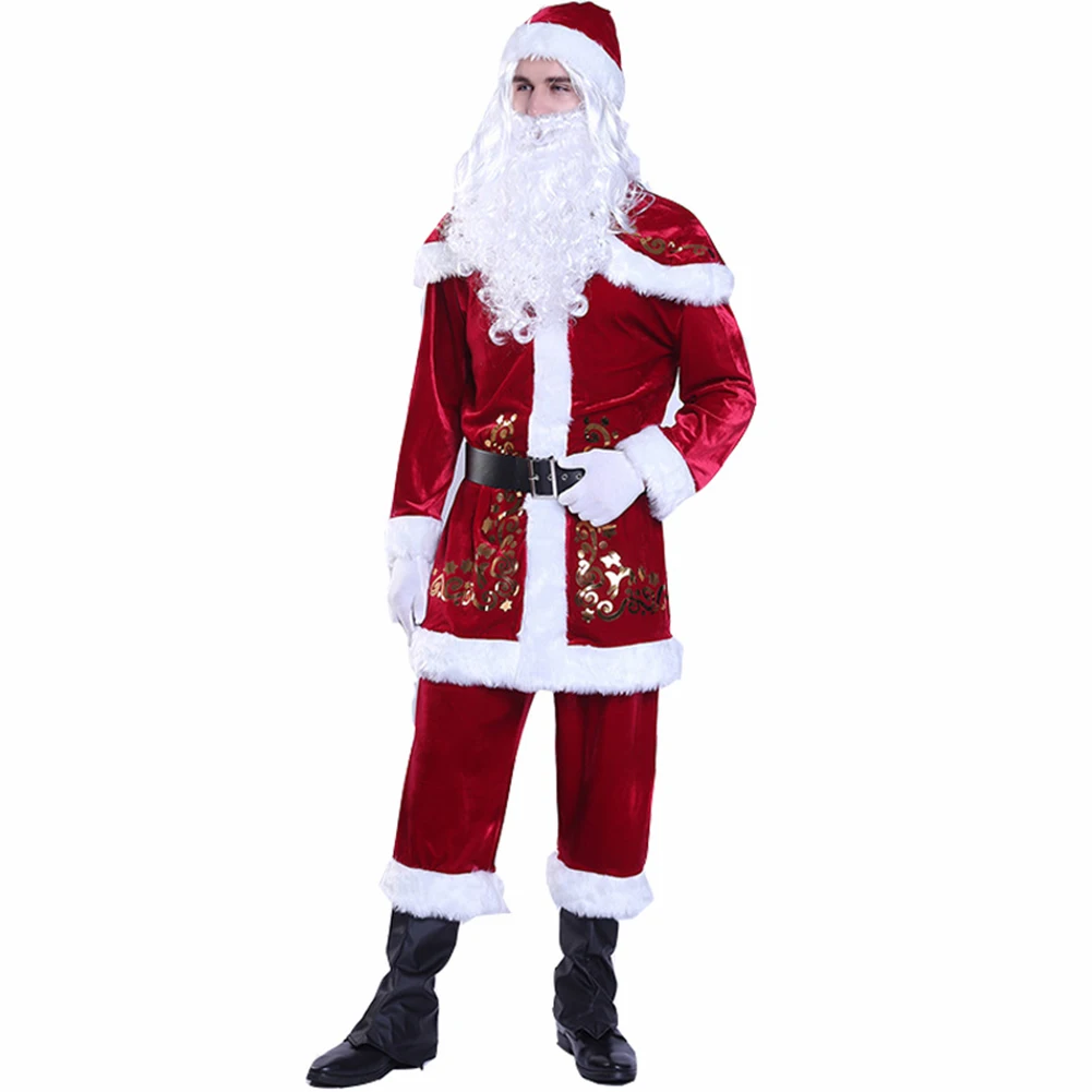 Odraslih Božični Kostum Določa Žamet Deluxe Santa Claus Oče Cosplay bo Ustrezala pustna Celoten Sklop, Cosplay Božič 9 KOS