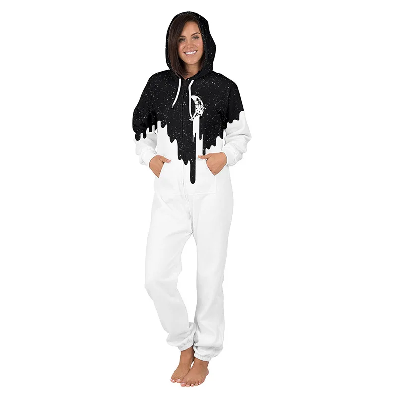 Odraslih Unisex 3D Tiskanja Onepiece Jumpsuit Sleepwear Hoodie, Ženska Eleganca Eno Zip Prevelik Svoboden Playsuit Hooded Ženske Oblačila