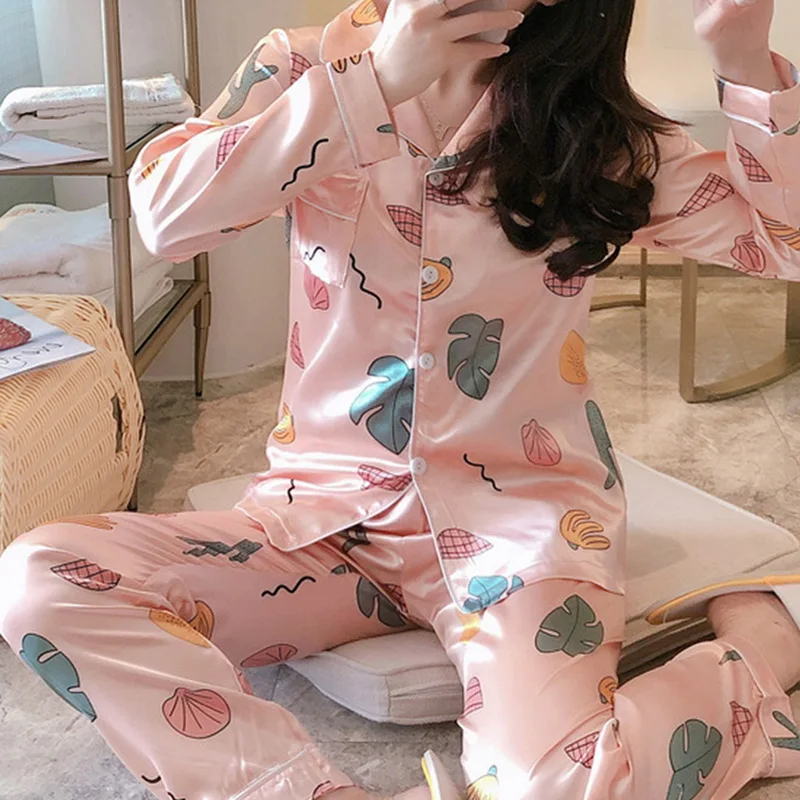 Oeak Dolg Rokav Pižamo Jeseni Ledu Svile Dolg Rokav Risanka Tiskanja Hlače Obleko Tiskanje Moda Pižame Nastavite 2021