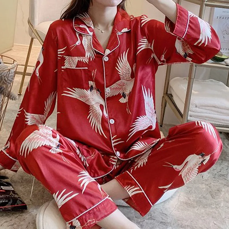 Oeak Dolg Rokav Pižamo Jeseni Ledu Svile Dolg Rokav Risanka Tiskanja Hlače Obleko Tiskanje Moda Pižame Nastavite 2021